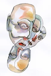 Fragmentierte Gesichter Aquarell