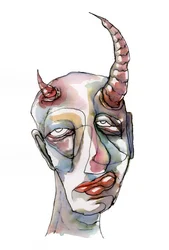 Aquarell Gehörntes Gesicht