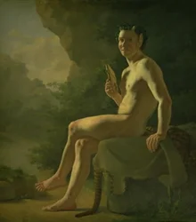 Junger Pan in einer Grotte. Modellfigur