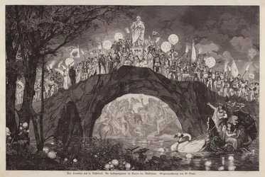 Fest zu Ehren des Künstlers Peter von Cornelius im Malkastenpark, Düsseldorf, Deutschland (Stich)