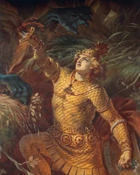 Sigurd tötet den Drachen Fafnir mit dem Schwert Gram, Detail aus der Sigurd-Sage, Unterer Saal, ca. 1882-83