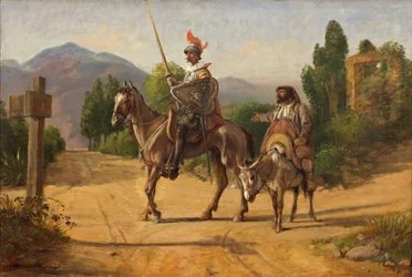 Don Quijote und Sancho Panza an einer Kreuzung