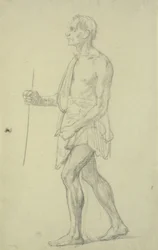 Figurenstudie. Stehender Mann im Profil nach links