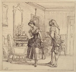 Rosina gibt Figaro den Brief für Graf Almaviva. (Der Barbier von Sevilla)