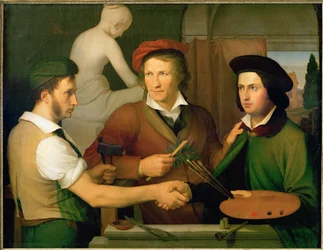 Selbstporträt von Schadow mit seinem Bruder Rudolf und dem Bildhauer Bertel Thorvaldsen