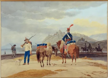 Französische Soldaten vor einer Festung
