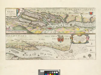 Celeberrimi Flvvii Albis nova delineatio: Viris Magnificis Amplißimis et Consultißimis Domis. Consulibus et Senatoribus, florentissimae Republicae Hamburgensis tabulam, hanc Provinciarum et Insularum Hamburgum Circumiacentium officiose dedicat / Auctore C