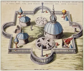 Stelleburgum sive Observatorium Subterraeum, unterirdisches astronomisches Observatorium in Stjerneborg, entworfen von Tycho Brahe, Zeichnung von Willem Blaeu, ca. 1595