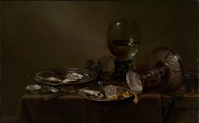 Stillleben mit Austern, einer silbernen Tazza und Glaswaren
