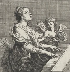 Die heilige Cäcilia spielt die Orgel, rechts zwei Putti, ca. 1631.