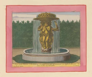Brunnen mit einer Skulptur von drei Musikanten, die eine Schale über ihren Köpfen tragen