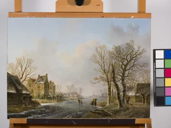 Schlittschuhläufer auf einem zugefrorenen Fluss, Dordrecht