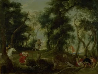 Landschaft mit Atalanta und Meleager auf der Jagd nach dem kalydonischen Eber