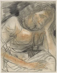 Frau mit Hand unter dem Kopf