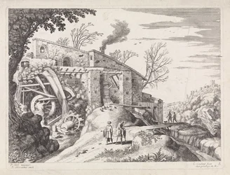 Landschaft mit einer Wassermühle und dem barmherzigen Samariter