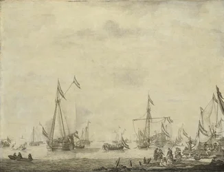 Königliche Yacht und Staatsyacht segeln von Moerdijk mit Charles II., König von England, an Bord, 1660