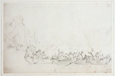 Ein Kampf in Booten zwischen niederländischen oder englischen und Barbareskenpiraten, ca. 1675