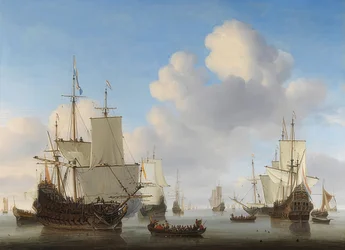 Niederländische Schiffe auf ruhiger See. Um 1665