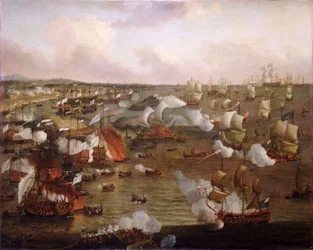 Das Verbrennen französischer Schiffe in der Schlacht von La Hogue, 23. Mai 1692, späte 17. Jahrhundert (Öl auf Leinwand)