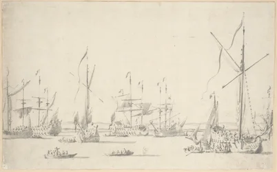 Die Yachten und Schiffe vor Anker in der Nähe von Sheerness, ca. 1677