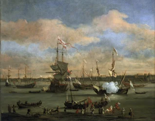 Britisches Handelsschiff in einem Hafen im Mittelmeer