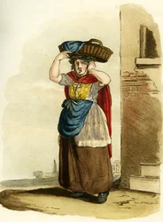 Fischverkäuferin, England. Englische Gravur