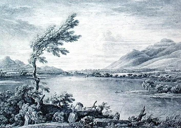 Blick auf Derwentwater von Vicars Island in Richtung Skiddaw, graviert von Chatelin und Grignion (Gravur)