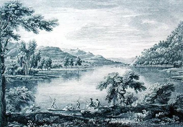 Ansicht von Hawswater, einem See in der Nähe von Banton in Westmoreland, geätzt und graviert von Chatelin und Muller