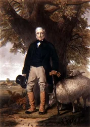 Porträt von Samuel Wiley mit preisgekrönten Schafen, graviert von J. Andrews