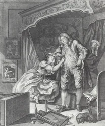 Frau wird Prostituierte im England des 18. Jahrhunderts (Stich)