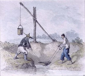Chinesische Arbeiter beim Wasserholen