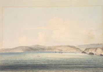 Das Dorf Almandral in der Bucht von Valparaiso, mit Blick auf die Anden