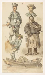 Studien von Chinesen, aus einem Album von 372 Zeichnungen von Landschaften, Küstenlinien, Kostümen und Alltagsleben während der Botschaft von Lord Macartney an den Kaiser von China, zwischen 1792 und 1794