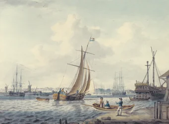 Ein Blick auf Greenwich und Deptford mit dem Royal Naval College und der königlichen Werft, 1789