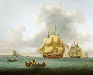 Kriegsschiffe, Handelsschiffe und kleinere Boote an der Mündung der Themse