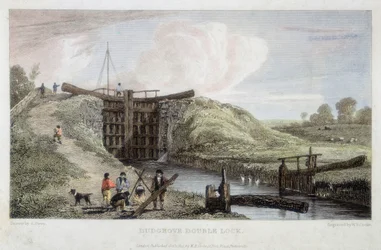 Dudgrove-Doppelschleuse oberhalb von Lechlade, Thames und Severn Kanal, 1814