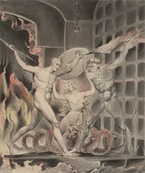 Illustration 2 zu Miltons "Das verlorene Paradies": Satan, Sünde und Tod: Satan kommt zu den Toren der Hölle, 1807
