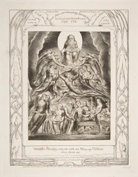 Satan vor dem Thron Gottes, aus Illustrationen zum Buch Hiob, 1825-26
