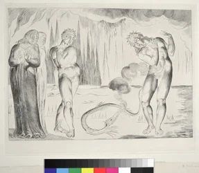 Der Kreis der Diebe: Buoso Donati von der Schlange angegriffen, Inferno, Canto XXV, Illustration zur 