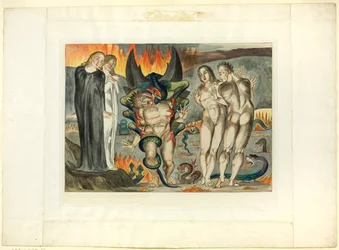 Der Kreis der Diebe; Agnolo Brunelleschi von einer sechsfingrigen Schlange angegriffen. Inferno, Gesang XXV