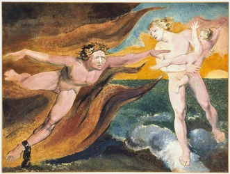 Der gute und der böse Engel kämpfen um den Besitz eines Kindes, 1795
