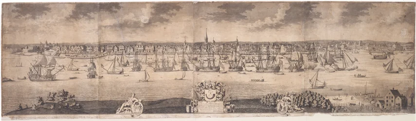 Eine Südansicht der blühenden Stadt New York in der Provinz New York in Amerika, graviert von John Harris, 1717-18