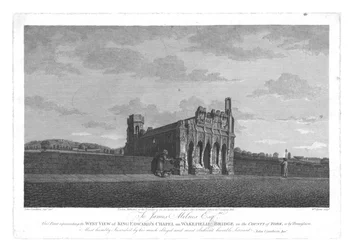 Westansicht der King Edwards Kapelle auf der Wakefield Brücke in der Grafschaft York, um 1800
