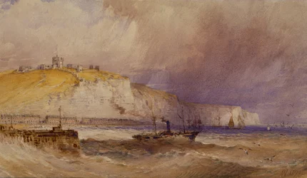 Ein Raddampfer verlässt den Hafen von Dover, 1879