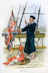 Matrose der Royal Navy signalisiert, um 1890-1893