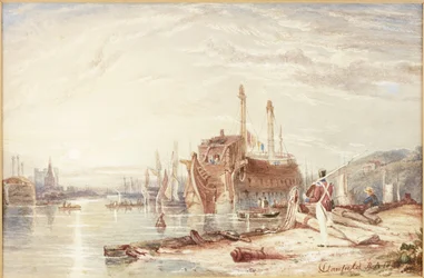 Hulk im Hafen von Falmouth (Aquarell (mit Weiß gehöht) auf Papier)