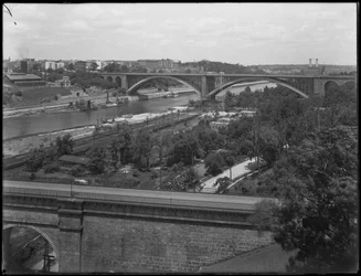 Die Washington-Brücke, High Bridge und Washington Heights vom Bronx aus gesehen, 19. Juli 1914
