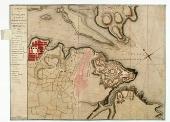 Ein Plan von St. Philips Castle und Befestigungen auf der Insel Menorca