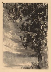 Mondlandschaft mit Baum rechts