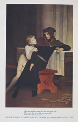 Arthurs Appell an Hubert - von W.F. Yeames, in der Manchester Kunstgalerie. Der junge Prinz Arthur von England und sein Gefängniswärter Hubert in seinem Gefängnis in Rouen, Frankreich.